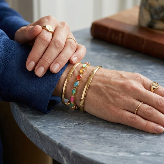 D'Joy AA natürliches mehrfarbiges Welo Opal 19cm Armband, 925 Silber 750 Gelbgold Vermeil - 4 ct.