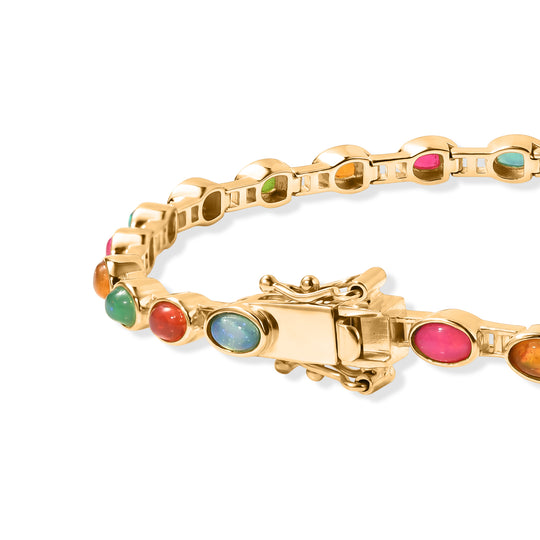 D'Joy AA natürliches mehrfarbiges Welo Opal 19cm Armband, 925 Silber 750 Gelbgold Vermeil - 4 ct.