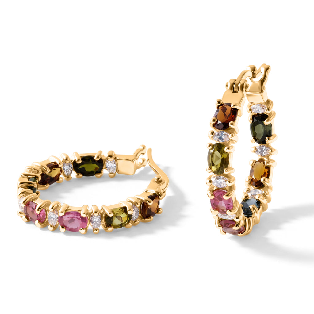 D'Joy AA Mehrfarbig-Turmalin, Moissanit Ohrringe 925 Silber 750 Gelbgold vermeil ca. 2,84 ct.