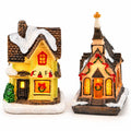 LED-Lichterhäuser aus Kunstharz, 2-teilig, Wohnhaus und Kirche, 8cm und 9cm, mehrfarbig