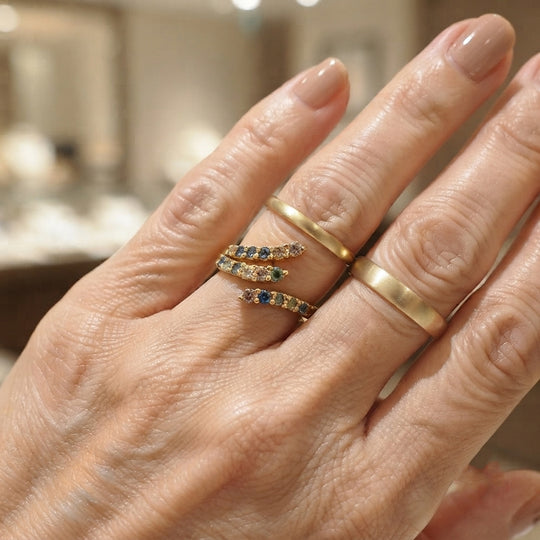 LUXURIANT SI Labor mehrfarbiger Diamant Ring, 925 Silber 750 Gelbgold Vermeil - 0,49 ct.