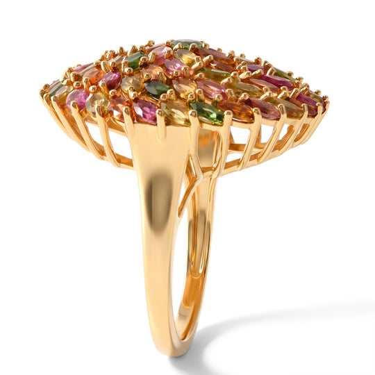 D'Joy AA Mehrfarbig-Turmalin Ring 925 Silber 750 Gelbgold vermeil (Größe 21.00) ca. 6,11 ct