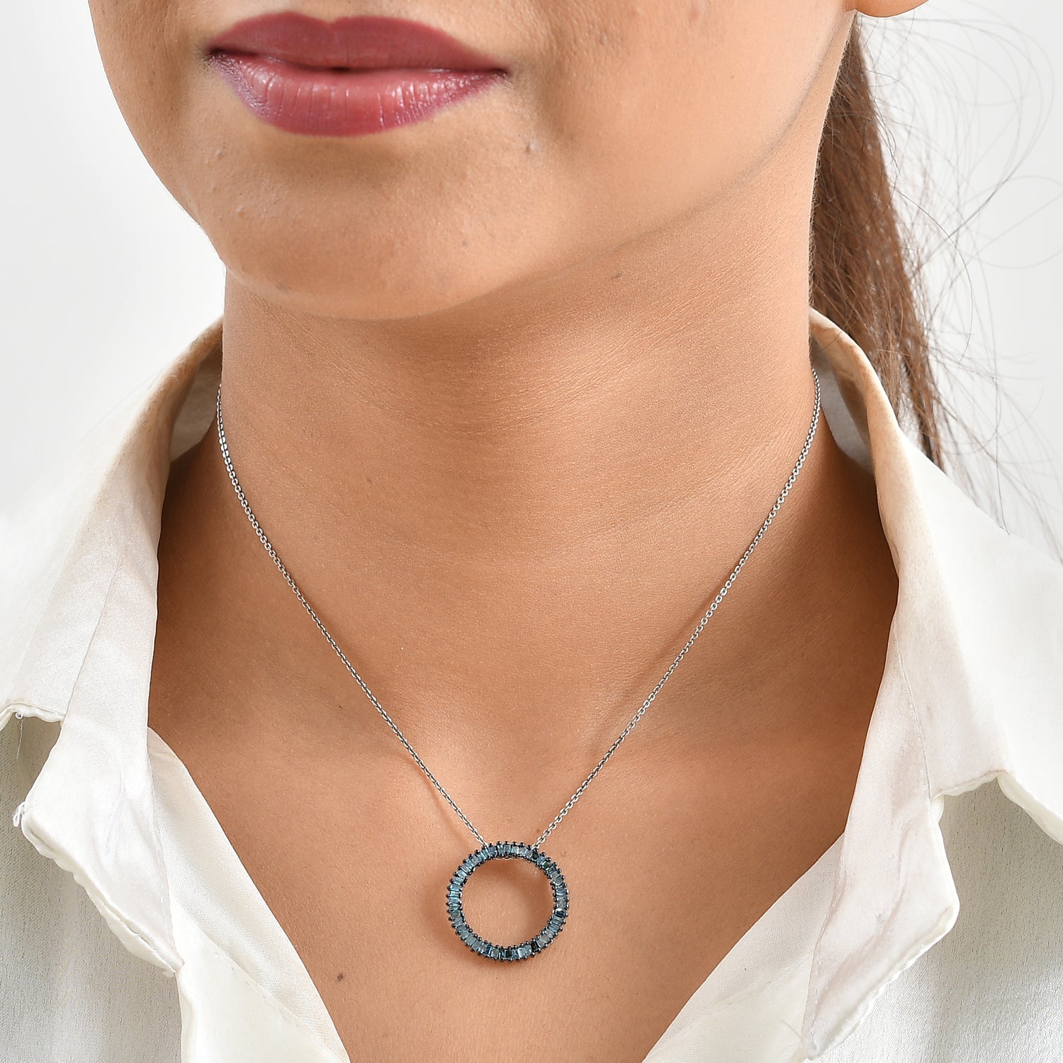 D'Joy Blauer Diamant Anhänger 925 Silber Rhodiniert ca. 0,53 ct.