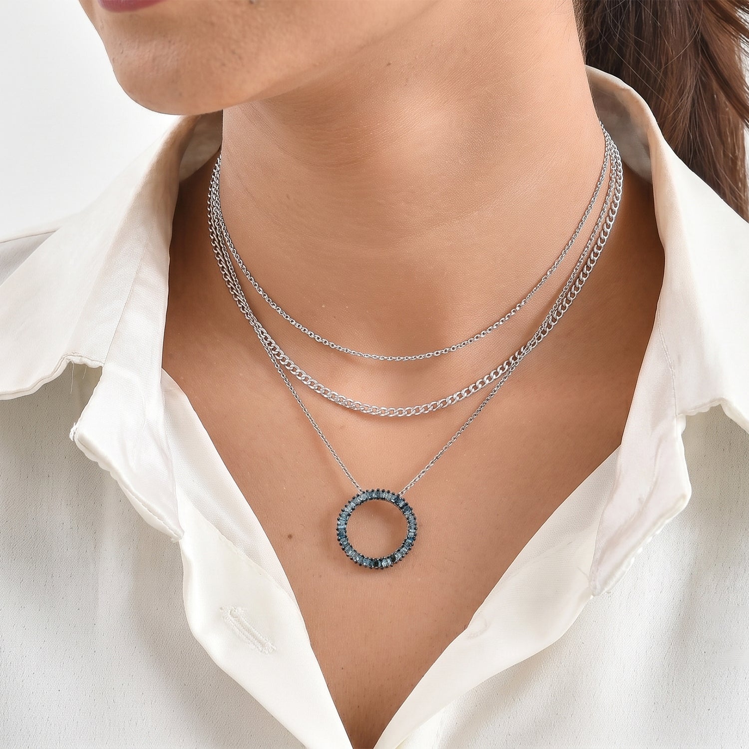 D'Joy Blauer Diamant Anhänger 925 Silber Rhodiniert ca. 0,53 ct.