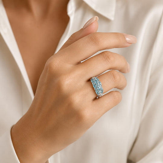 D'Joy AA blauer Apatit und Zirkon Ring, 925 Silber rhodiniert - 2,46 ct.
