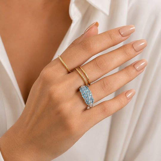 D'Joy AA blauer Apatit und Zirkon Ring, 925 Silber rhodiniert - 2,46 ct.