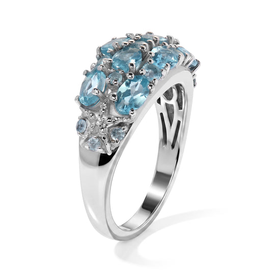 D'Joy AA blauer Apatit und Zirkon Ring, 925 Silber rhodiniert - 2,46 ct.