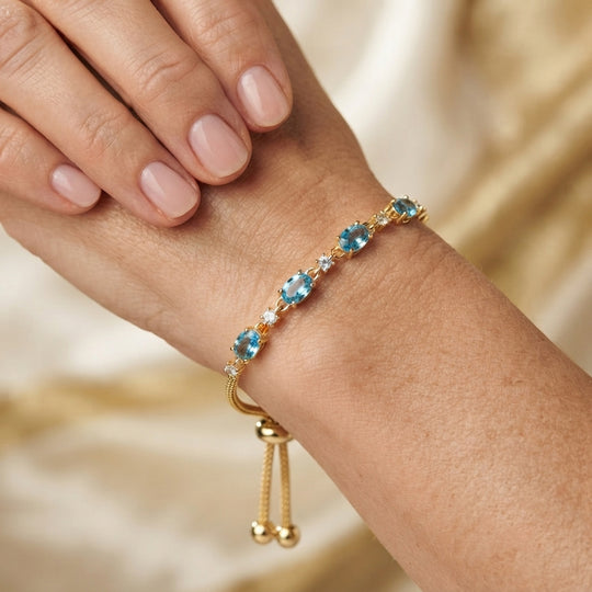 EverTrue AA blaues Apatit und Zirkon 19cm Armband, Bronze mit Gelbgold E-Beschichtung - 2,55 ct.