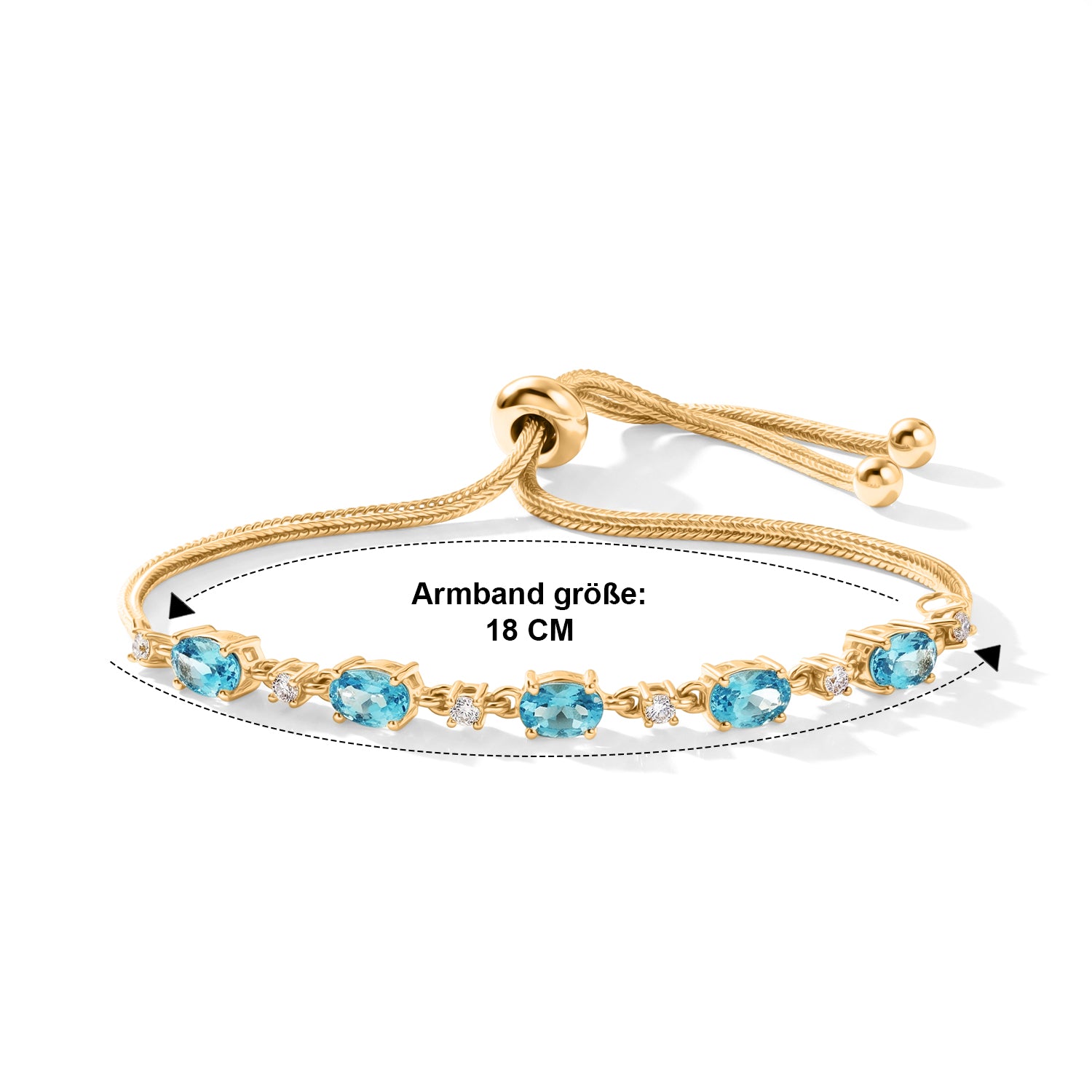 EVER TRUE AA Blauer Apatit, Weißer Zirkon Armband ca. 19 cm Reine Bronze ca. 2,55 ct.