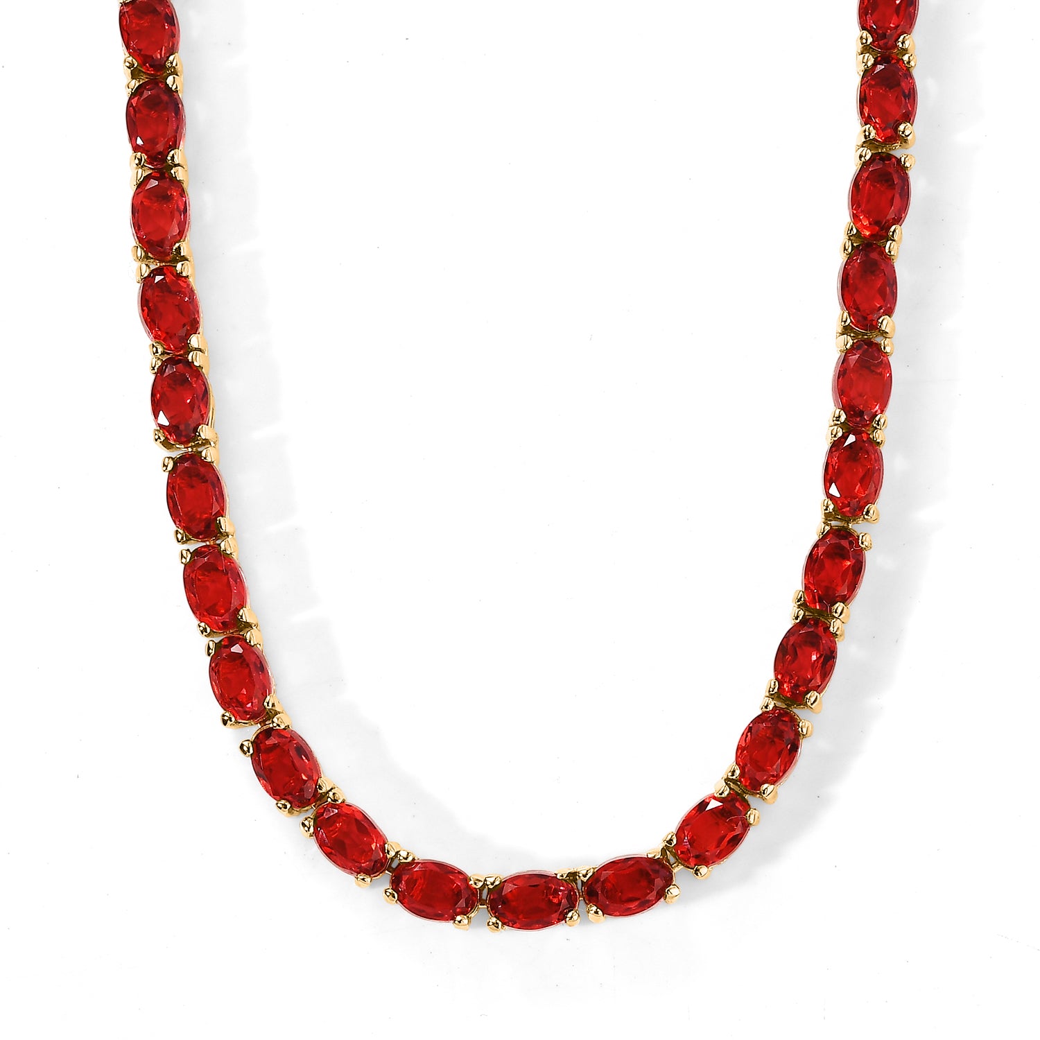 D'Joy Rubin Feuer Triplett Quarz 45cm Halskette, 925 Silber 750 Gelbgold Vermeil - 20,12 ct.