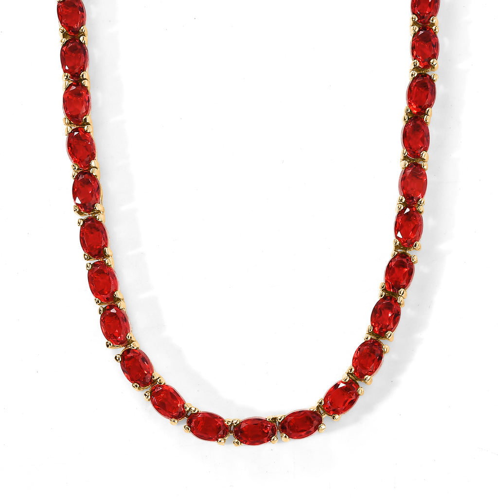 D'Joy Rubin-Feuer-Triplett-Quarz Halskette ca. 45 cm 925 Silber 750 Gelbgold vermeil ca. 20,12 ct.