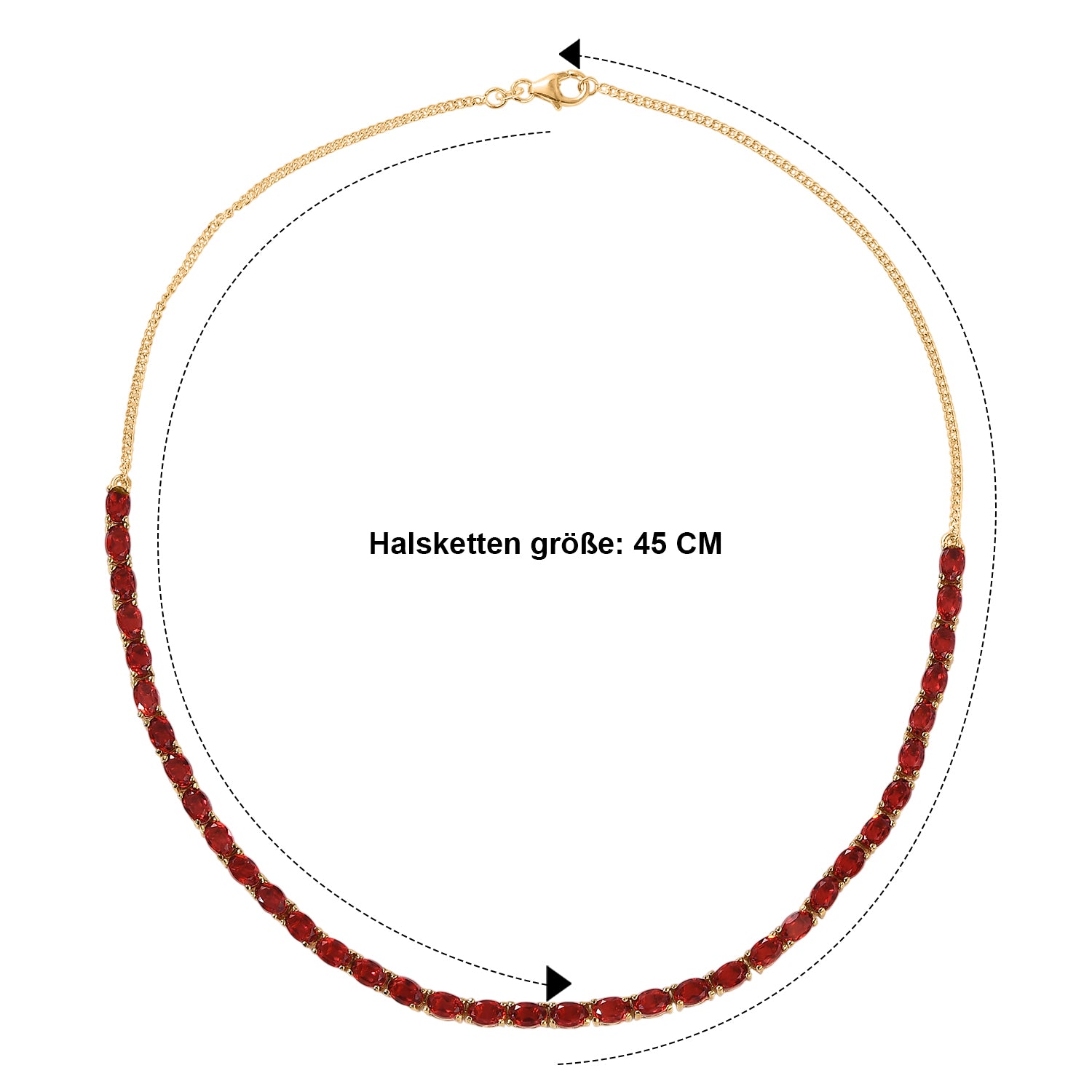 D'Joy Rubin Feuer Triplett Quarz 45cm Halskette, 925 Silber 750 Gelbgold Vermeil - 20,12 ct.
