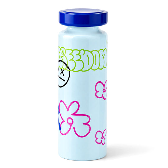 Edelstahl-Trinkflasche mit Graffiti-Print und Schraubverschluss, 7,2x21,1cm, 500ml, Hellblau