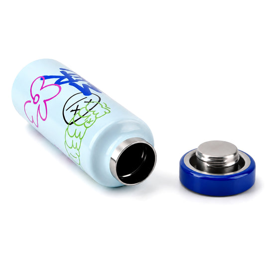 Edelstahl-Trinkflasche mit Graffiti-Print und Schraubverschluss, 7,2x21,1cm, 500ml, Hellblau