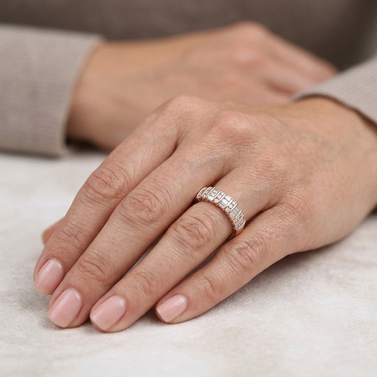 LUXURIANT SGL zertifizierter SI-GH Labor Diamant Half Eternity Ring, 925 Silber Gelbgold Vermeil - 0,50 ct.