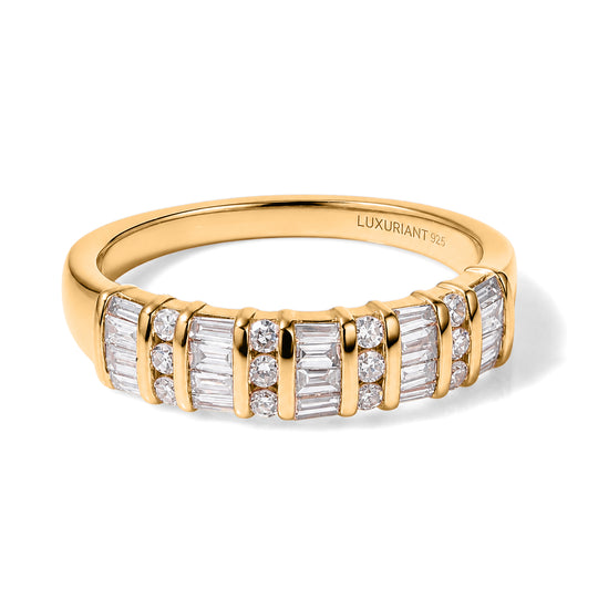 LUXURIANT SGL zertifizierter SI-GH Labor Diamant Half Eternity Ring, 925 Silber Gelbgold Vermeil - 0,50 ct.