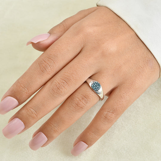 D'Joy Blauer Diamant (IR) Ring 925 Silber Rhodiniert (Größe 17.00) ca. 0.21 ct