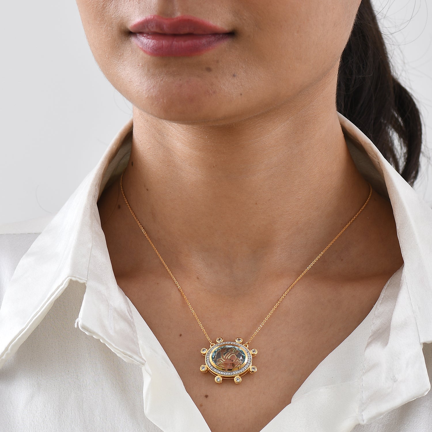 GP - Himmelblauer Topas Halskette ca. 50 cm 925 Silber 750 Gelbgold vermeil ca. 11.13 ct