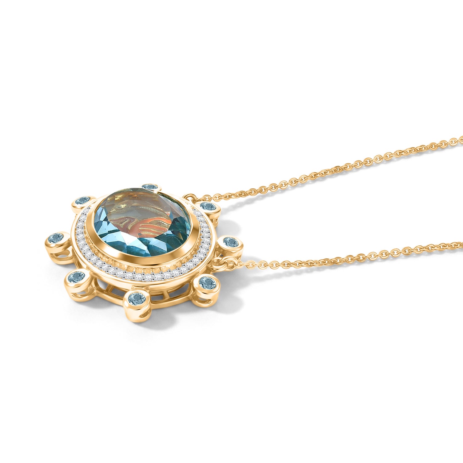 GP - Himmelblauer Topas Halskette ca. 50 cm 925 Silber 750 Gelbgold vermeil ca. 11.13 ct