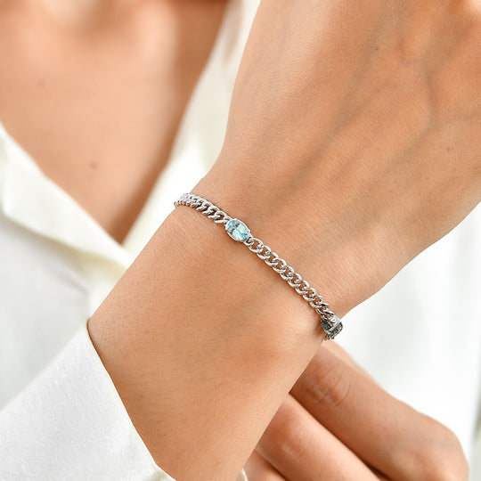 EVER TRUE AAA Blauer Zirkon Armband ca. 19 cm Reine Bronze ca. 2,82 ct.