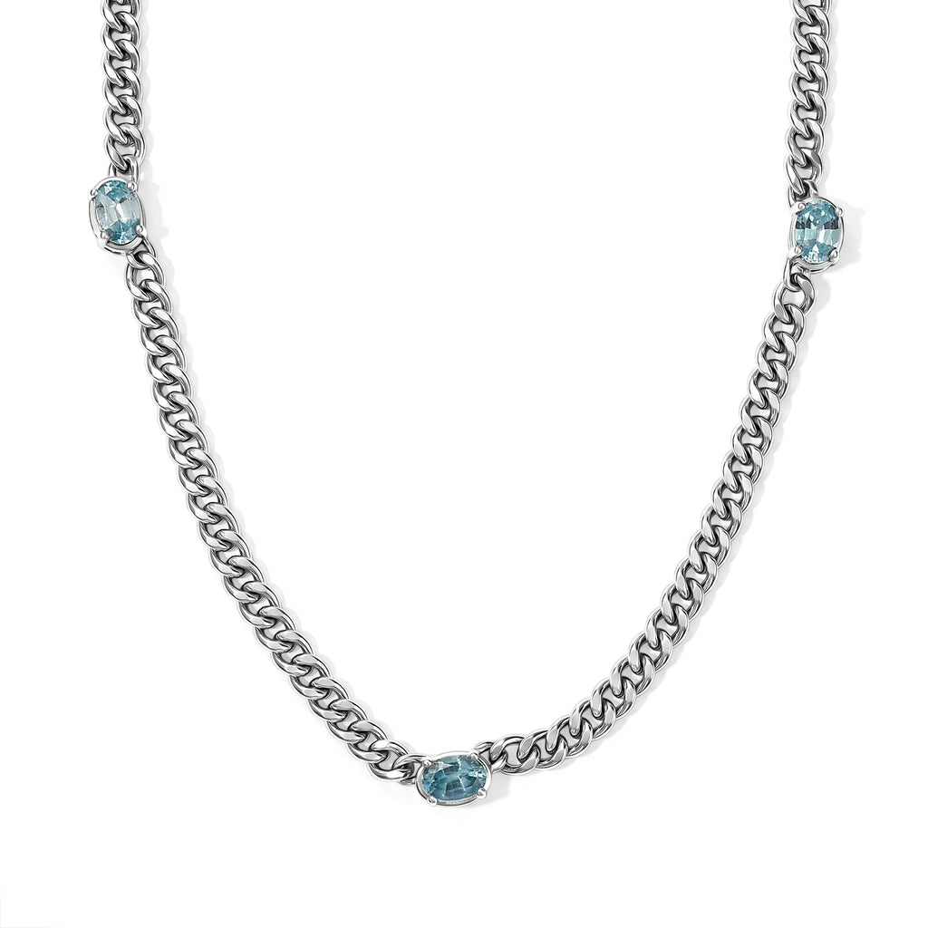 EVER TRUE AAA Blauer Zirkon Halskette ca. 50 cm Reine Bronze ca. 4,84 ct.