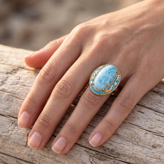 D'Joy AAA Larimar Ring 925 Silber 750 Gelbgold vermeil (Größe 20.00) ca. 11,45 ct