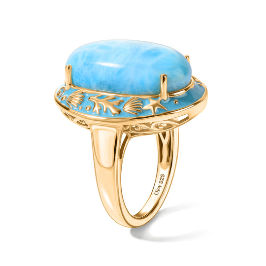 D'Joy AAA Larimar Ring 925 Silber 750 Gelbgold vermeil (Größe 20.00) ca. 11,45 ct