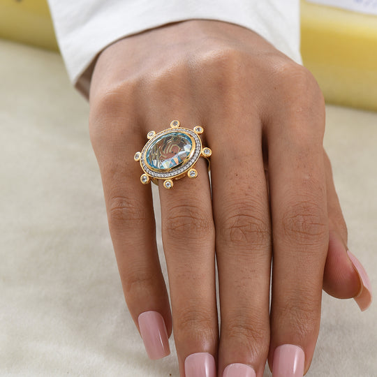 GP Trionfo Meereswelt Kollektion - Himmelblauer Topas Ring 925 Silber 750 Gelbgold vermeil (Größe 19.00) ca. 11.13 ct