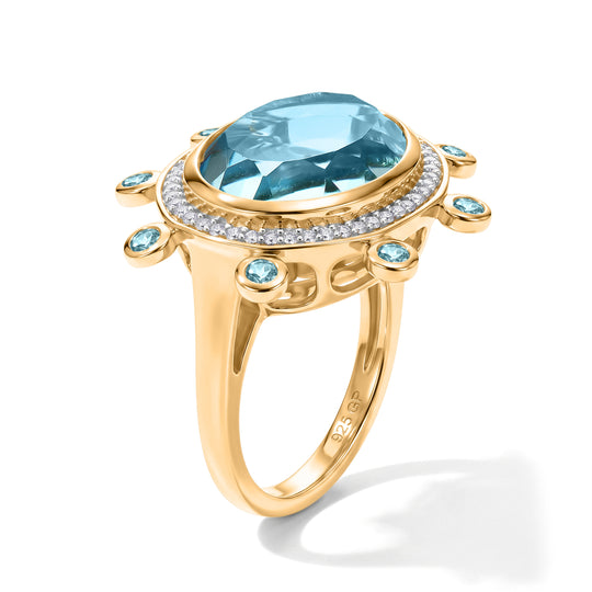 GP Trionfo Meereswelt Kollektion - Himmelblauer Topas Ring 925 Silber 750 Gelbgold vermeil (Größe 19.00) ca. 11.13 ct