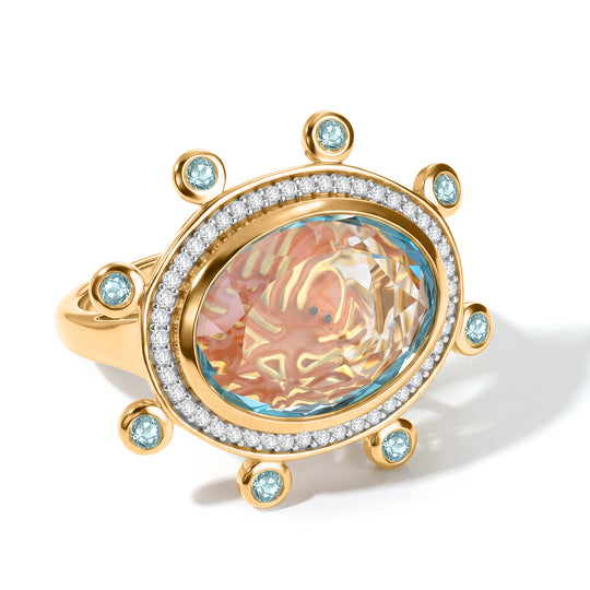 GP Trionfo Meereswelt Kollektion - Himmelblauer Topas Ring 925 Silber 750 Gelbgold vermeil (Größe 19.00) ca. 11.13 ct