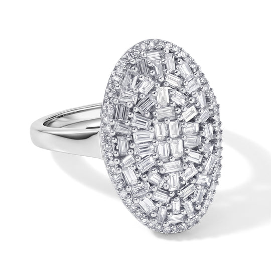 LUXURIANT SGL zertifizierter SI-GH Labor Diamant Cluster Halo Ring, 925 Silber rhodiniert - 1,02 ct.