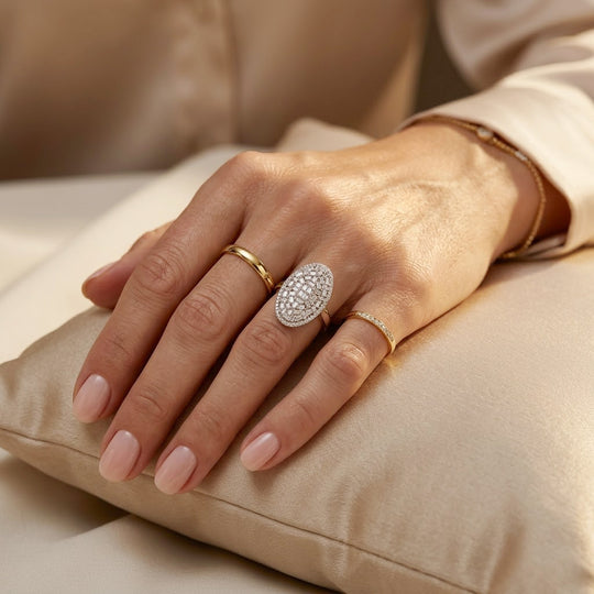 LUXURIANT SGL zertifizierter SI-GH Labor Diamant Cluster Halo Ring, 925 Silber rhodiniert - 1,02 ct.