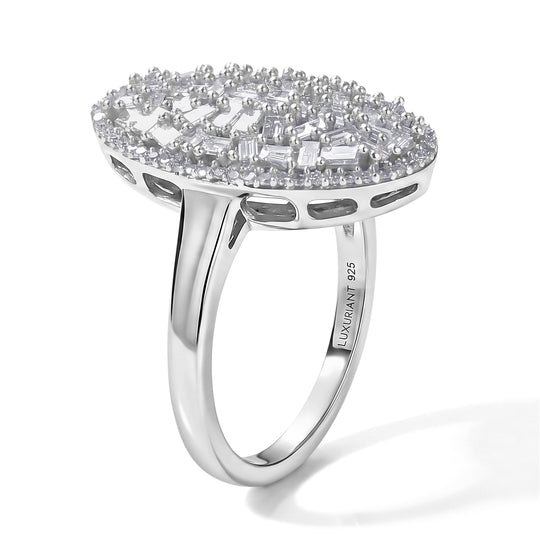 LUXURIANT SGL zertifizierter SI-GH Labor Diamant Cluster Halo Ring, 925 Silber rhodiniert - 1,02 ct.