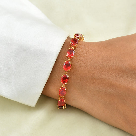 D'Joy Rubin Feuer Triplett Quarz 19cm Armband, 925 Silber 750 Gelbgold Vermeil - 27 ct.