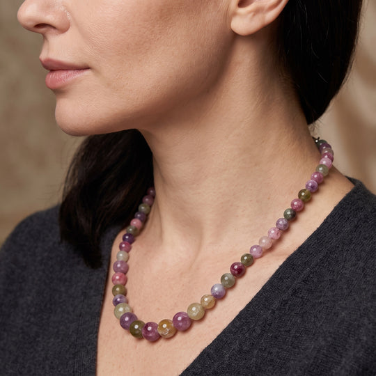 D'Joy mehrfarbige Lepidolith 50cm Halskette, 925 Silber rhodiniert - 280 ct.