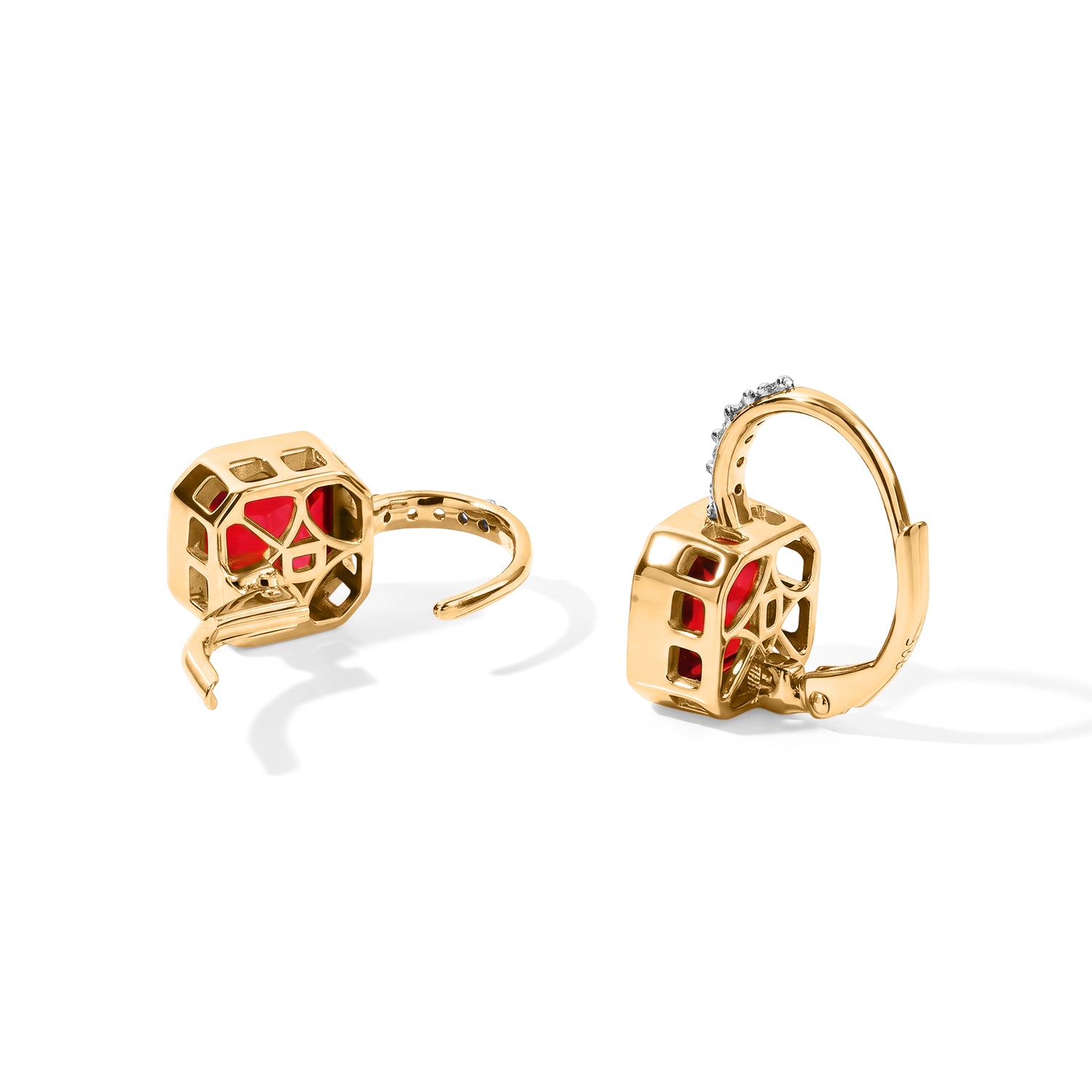D'Joy Rubin Feuer Triplett Quarz und Zirkon Ohrringe, 925 Silber in Goldton - 5,58 ct.