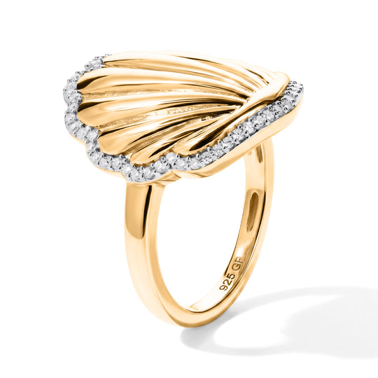 GP Trionfo Meereswelt Kollektion - Weißer Zirkon, Kanchanaburi Blauer Saphir Ring 925 Silber 750 Vergoldet (Größe 19.00) ca. 0.57 ct