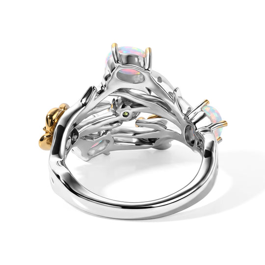 EverTrue AA natürlicher, äthiopischer Welo Opal, Rhodolith Granat und Chromdiopsid Ring, Bronze mit Platin E-Beschichtung - 0,38 ct.