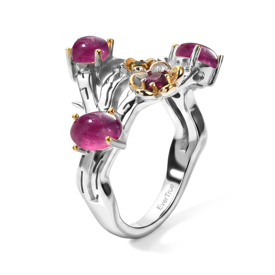 EverTrue AA afrikanischer Rubin, Rhodolith Granat und Chromdiopsid Ring, Bronze mit Platin E-Beschichtung - 2,13 ct.