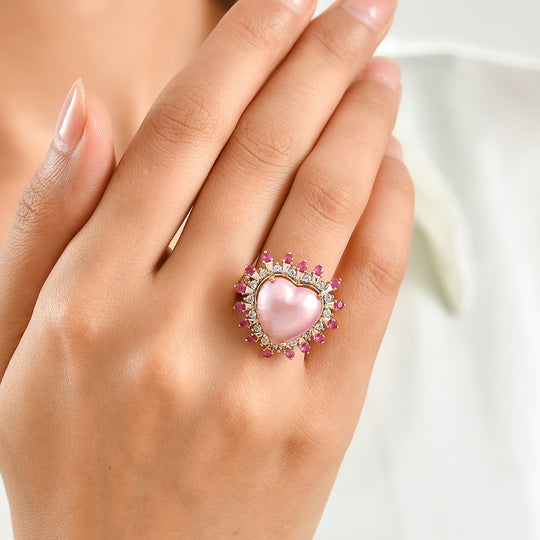 D'Joy Blau Mabe Perle (14 mm), Tansanit Ring 925 Silber 750 Gelbgold vermeil (Größe 21.00)