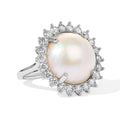 D'Joy AA Weiße Mabe Perle (16 mm), Moissanit Ring 925 Silber Rhodiniert (Größe 17.00)
