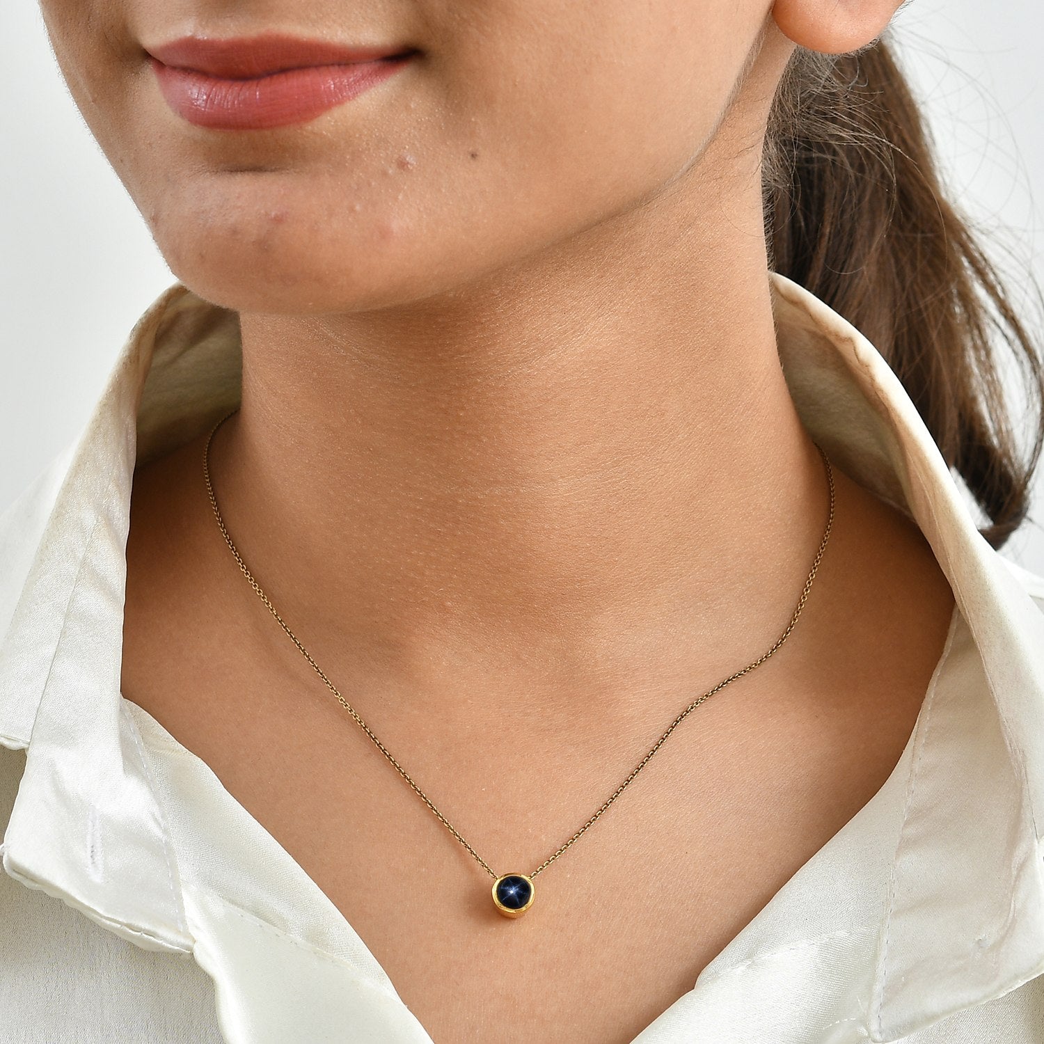 D'Joy AA blauer Stern Saphir Anhänger, 925 Silber 750 vergoldet - 1,37 ct.