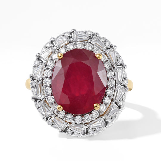 D'Joy AAA Niassa Rubin, Moissanit Ring 925 Silber 750 Gelbgold vermeil (Größe 18.00)   (10-16 Werktage Lieferzeit) ca. 8,07 ct
