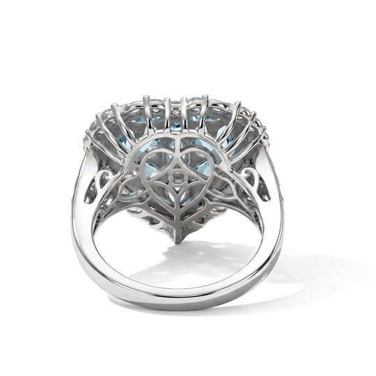 D'Joy blauer und weißer Zirkon Halo Herz Ring, 925 Silber rhodiniert - 4,77 ct.