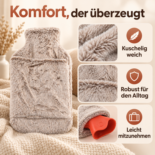 Wärmflasche mit weichem Kunstfellbezug, 2 L, 21 x 36 cm, Lavendel
