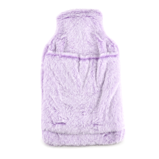 Wärmflasche mit weichem Kunstfellbezug, 2 L, 21 x 36 cm, Lavendel