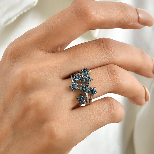 D'Joy blauer Diamant Ring, 925 Silber rhodiniert - 1 ct.