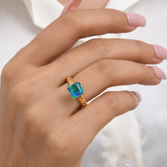 D'Joy Pfau Quarz Triplette Ring 925 Silber Gold (Größe 20.00) ca. 3,75 ct