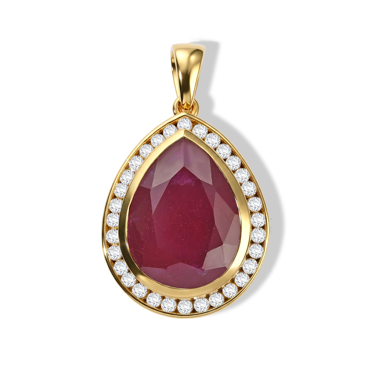 LUXURIANT AAA afrikanischer Rubin und Labor Diamant Halo Anhänger, 925 Silber 750 Gelbgold Vermeil - 14,51 ct.