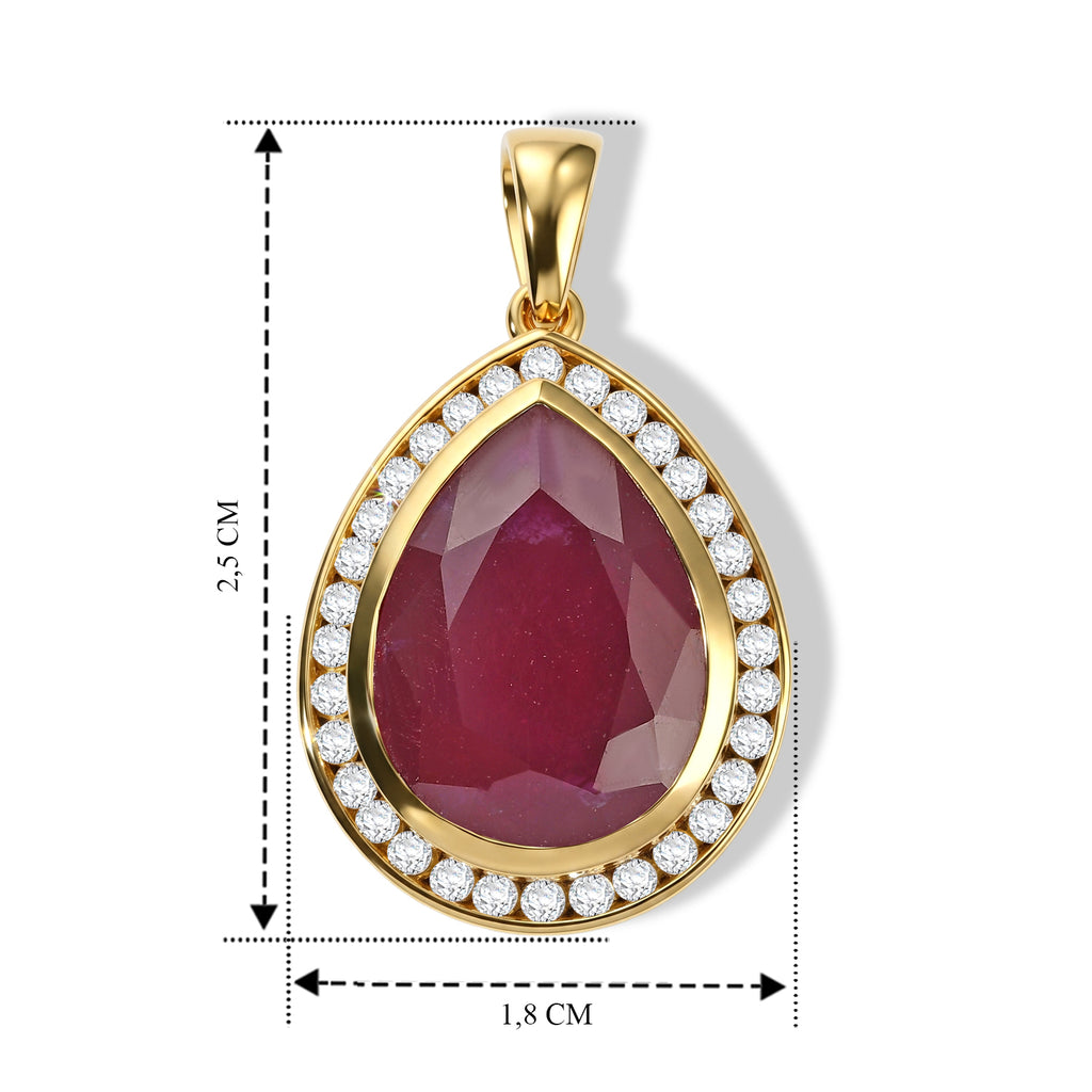 LUXURIANT AAA afrikanischer Rubin und Labor Diamant Halo Anhänger, 925 Silber 750 Gelbgold Vermeil - 14,51 ct.